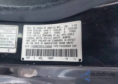 2003 Honda Civic Ex из США, поврежденный, VIN 1HGEM22923L034849